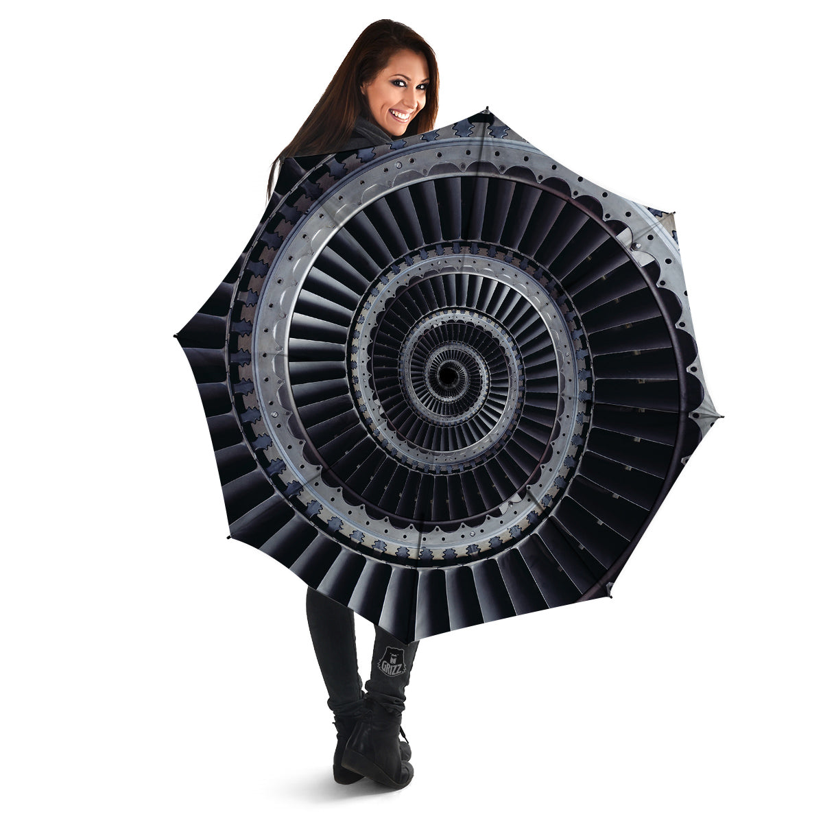 Metal Spiral Dark Navy Print Umbrella-grizzshop
