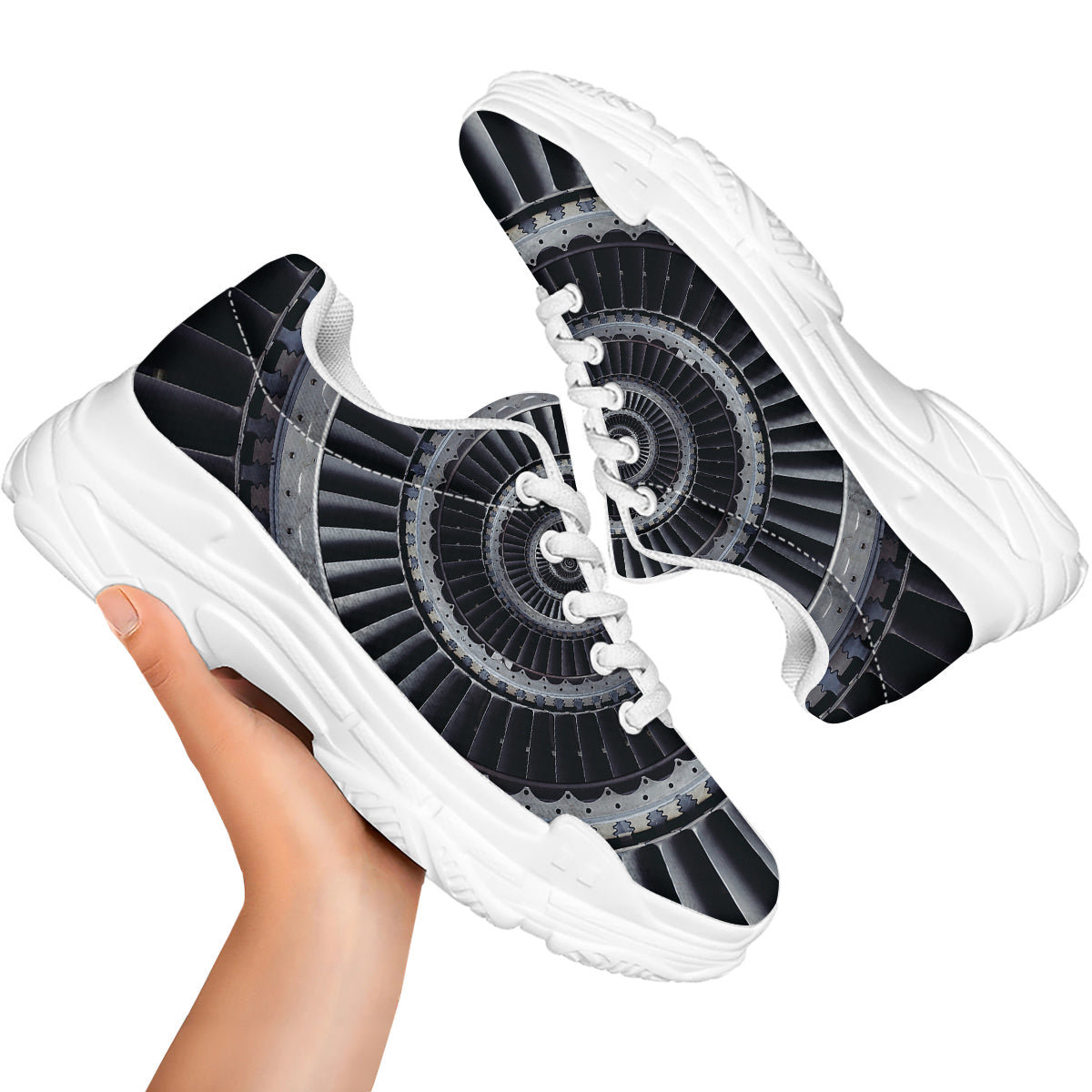 Metal Spiral Dark Navy Print White Chunky Shoes-grizzshop