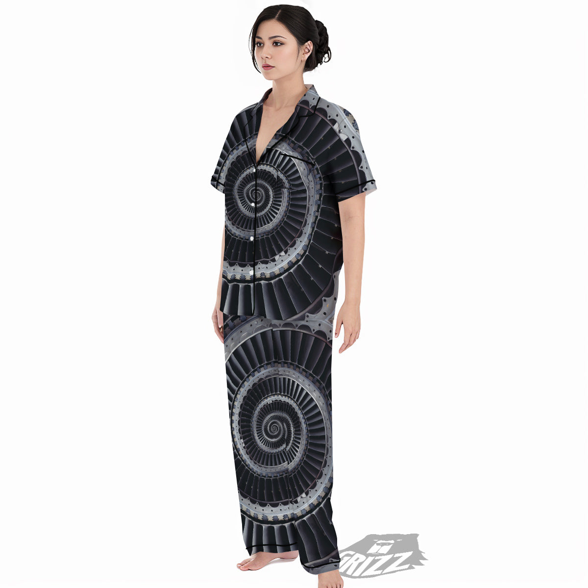 Metal Spiral Dark Navy Print Women's Pajamas Set-grizzshop
