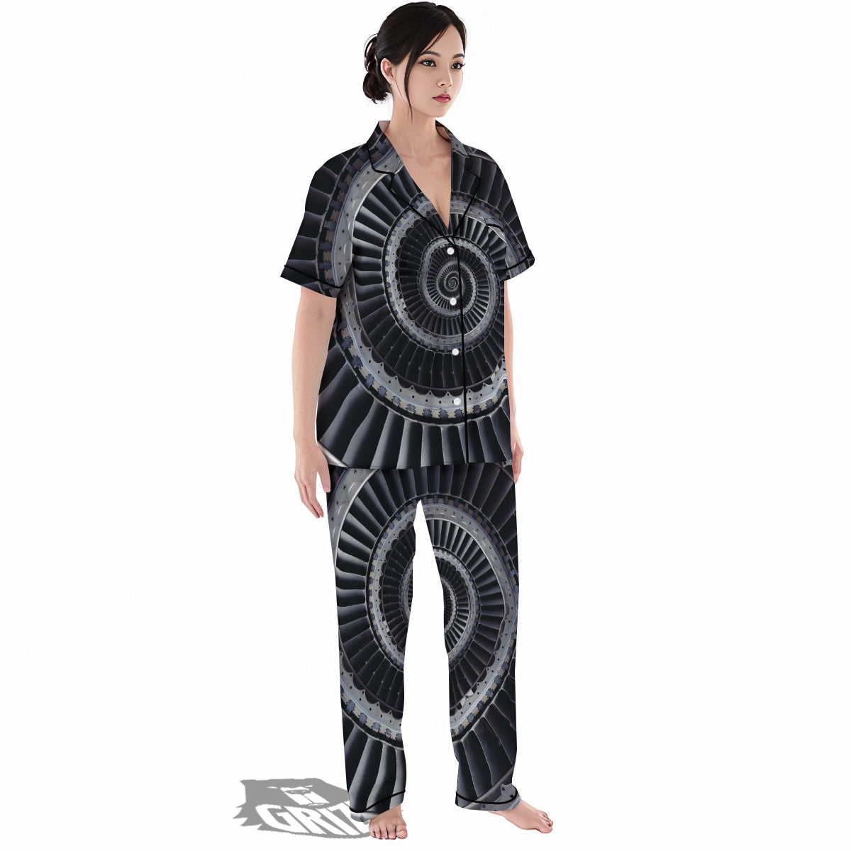 Metal Spiral Dark Navy Print Women's Pajamas Set-grizzshop