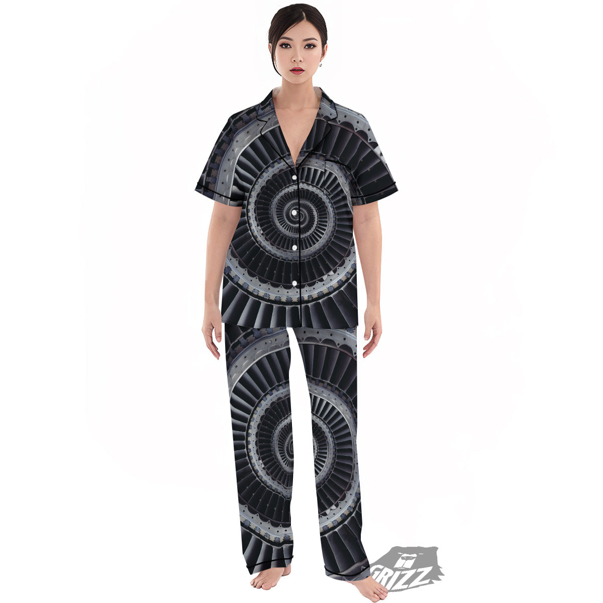 Metal Spiral Dark Navy Print Women's Pajamas Set-grizzshop