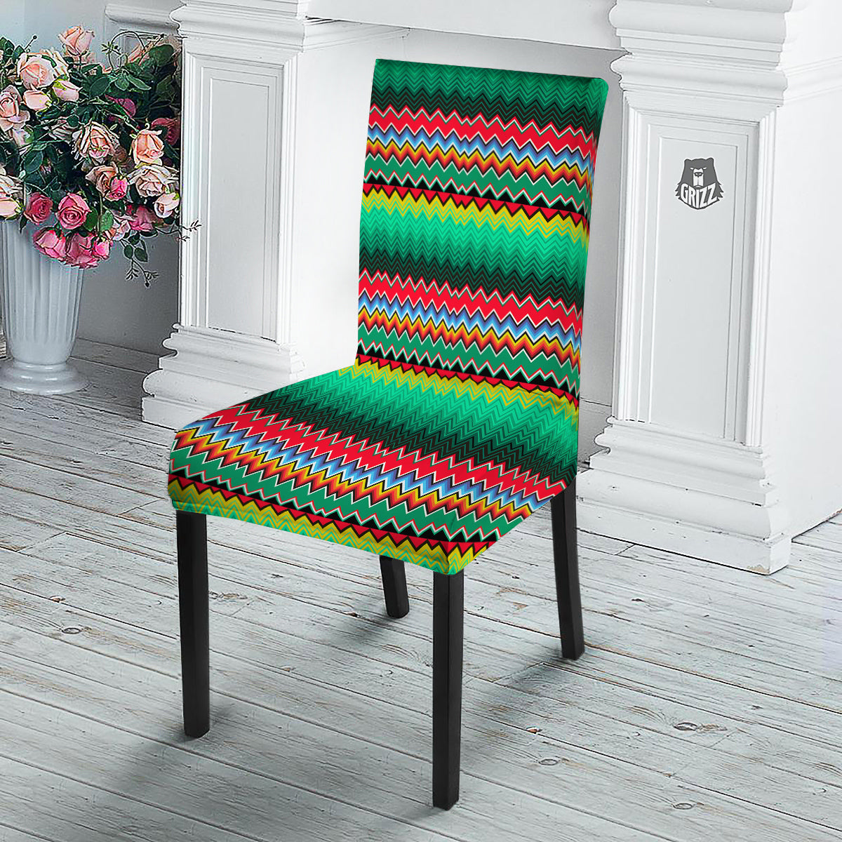 Mexican Blanket Zigzag Colorful Print Dining Chair Slipcover-grizzshop