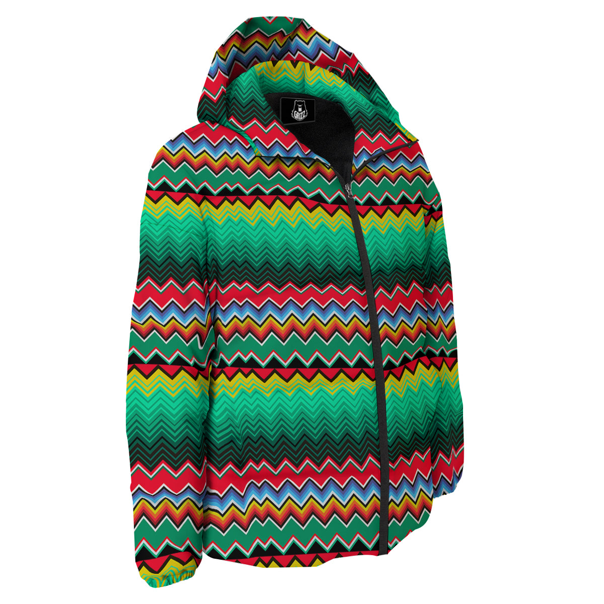 Mexican Blanket Zigzag Colorful Print Down Jacket-grizzshop