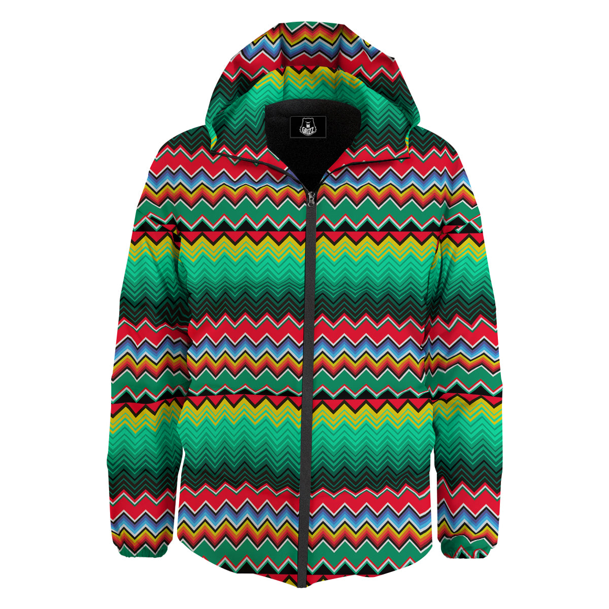 Mexican Blanket Zigzag Colorful Print Down Jacket-grizzshop