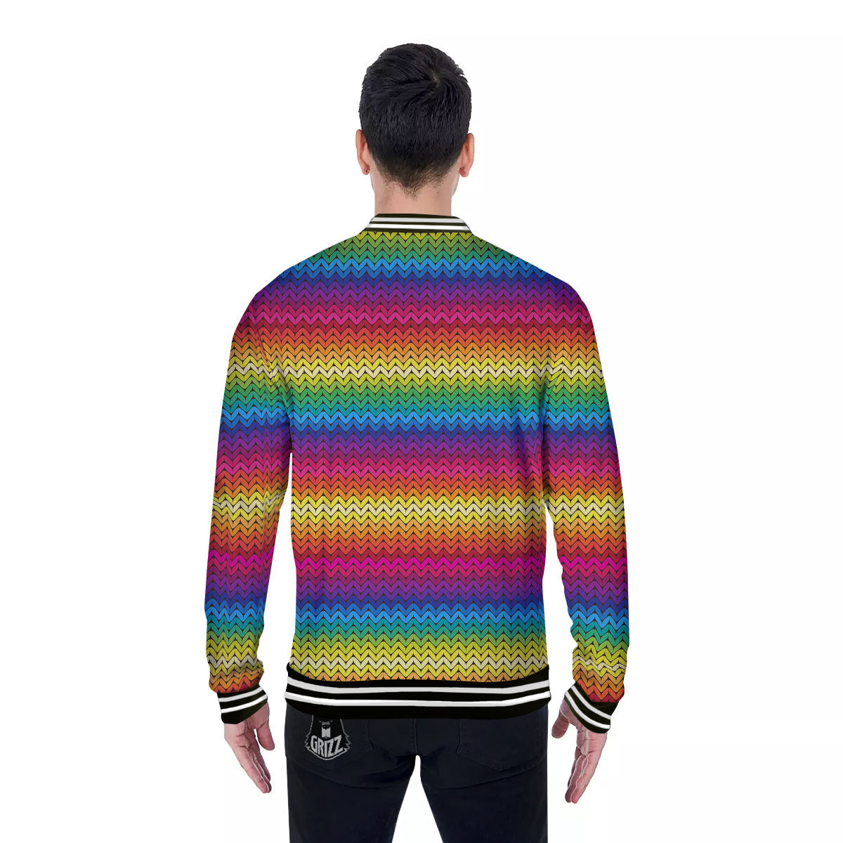 Mexican Rainbow Knitted Print Pattern Baseball Jacket-grizzshop