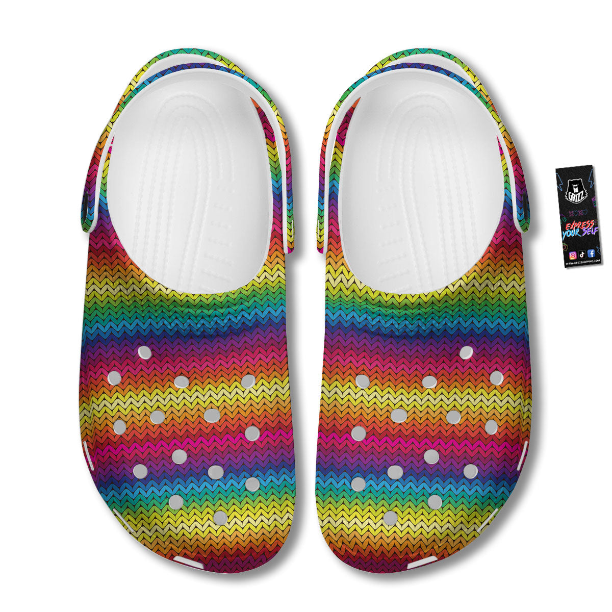 Mexican Rainbow Knitted Print Pattern Clog-grizzshop