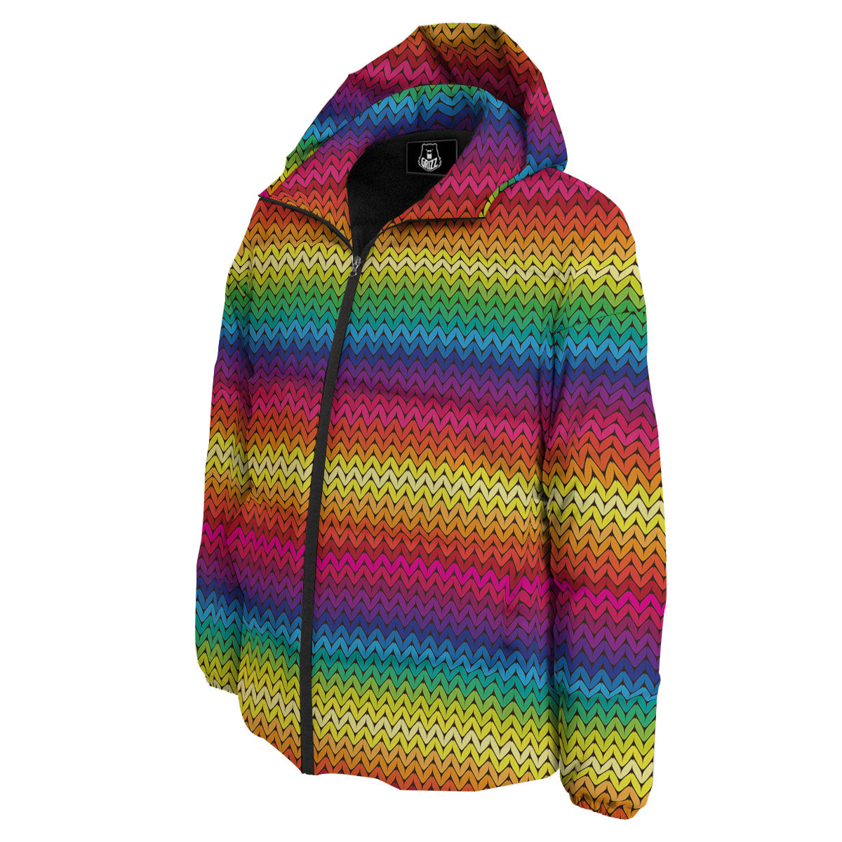 Mexican Rainbow Knitted Print Pattern Down Jacket-grizzshop