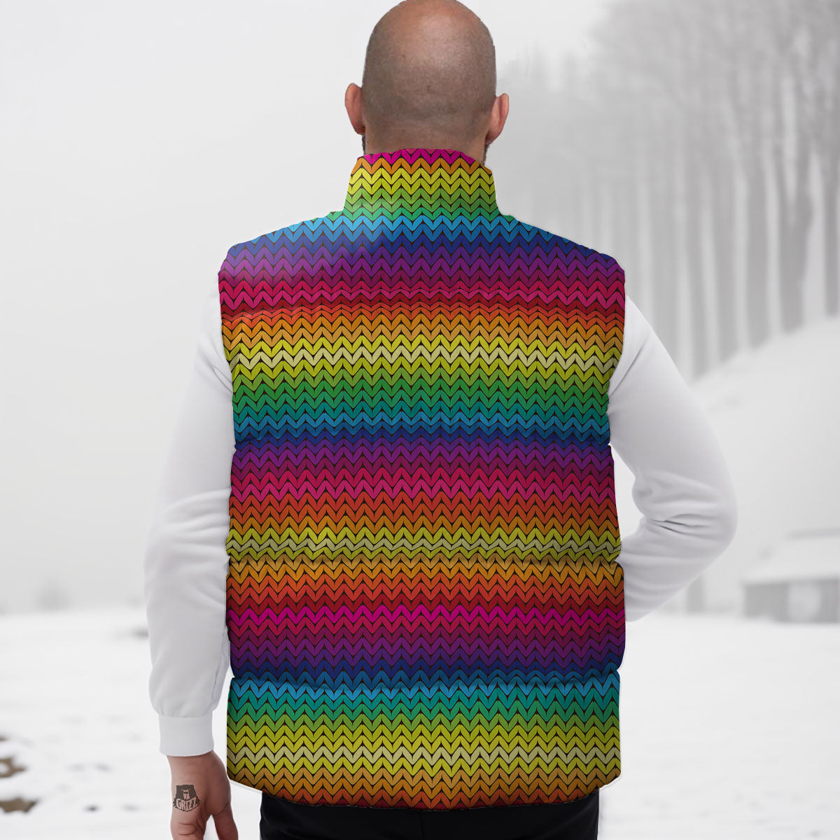 Mexican Rainbow Knitted Print Pattern Down Vest-grizzshop