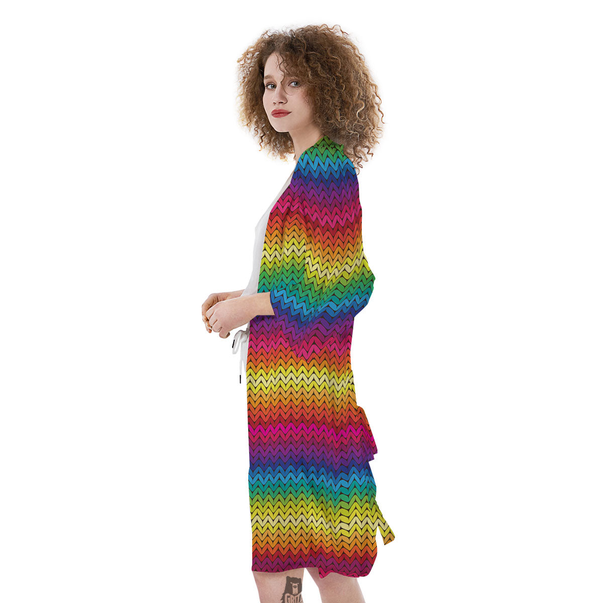 Mexican Rainbow Knitted Print Pattern Kimono-grizzshop