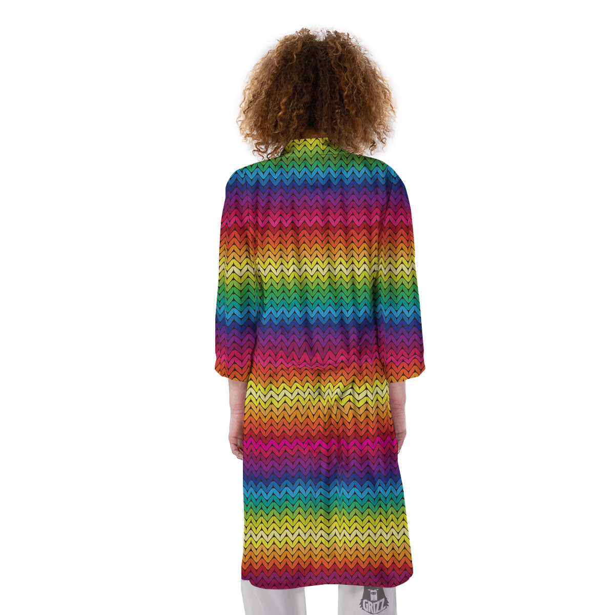 Mexican Rainbow Knitted Print Pattern Kimono-grizzshop