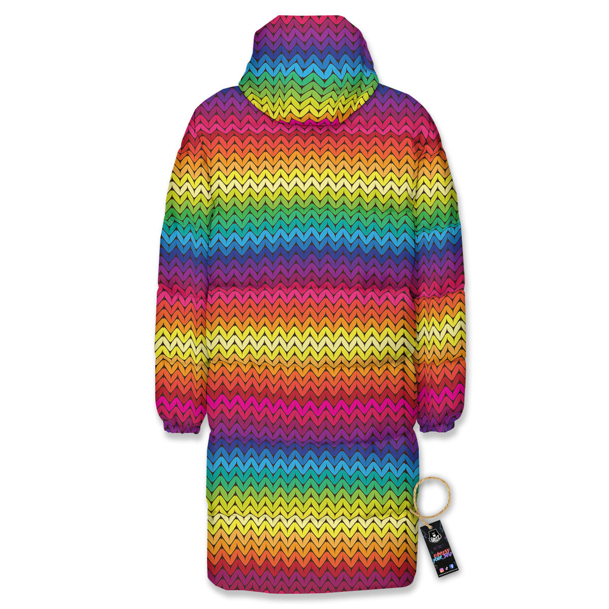 Mexican Rainbow Knitted Print Pattern Long Down Jacket-grizzshop