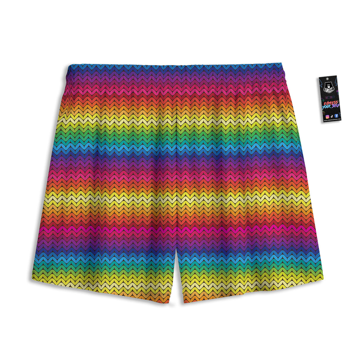 Mexican Rainbow Knitted Print Pattern Mesh Shorts