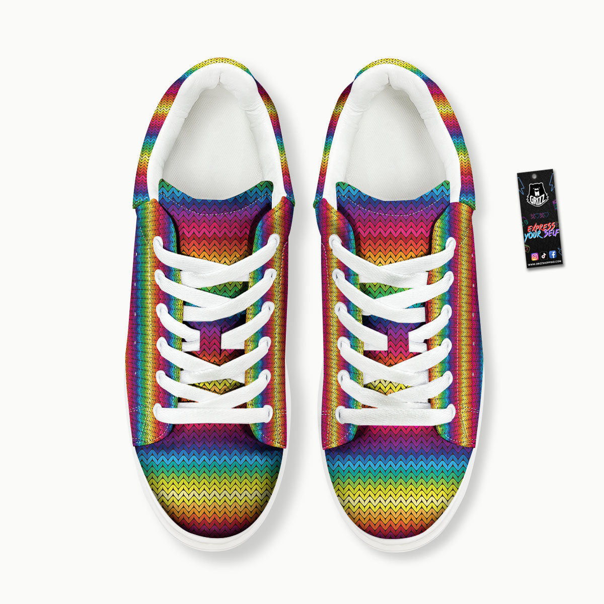 Mexican Rainbow Knitted Print Pattern Platform Shoes-grizzshop