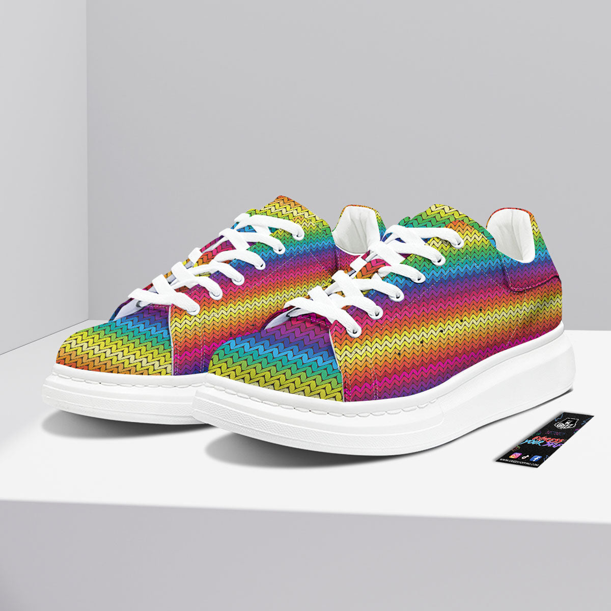 Mexican Rainbow Knitted Print Pattern Platform Shoes-grizzshop