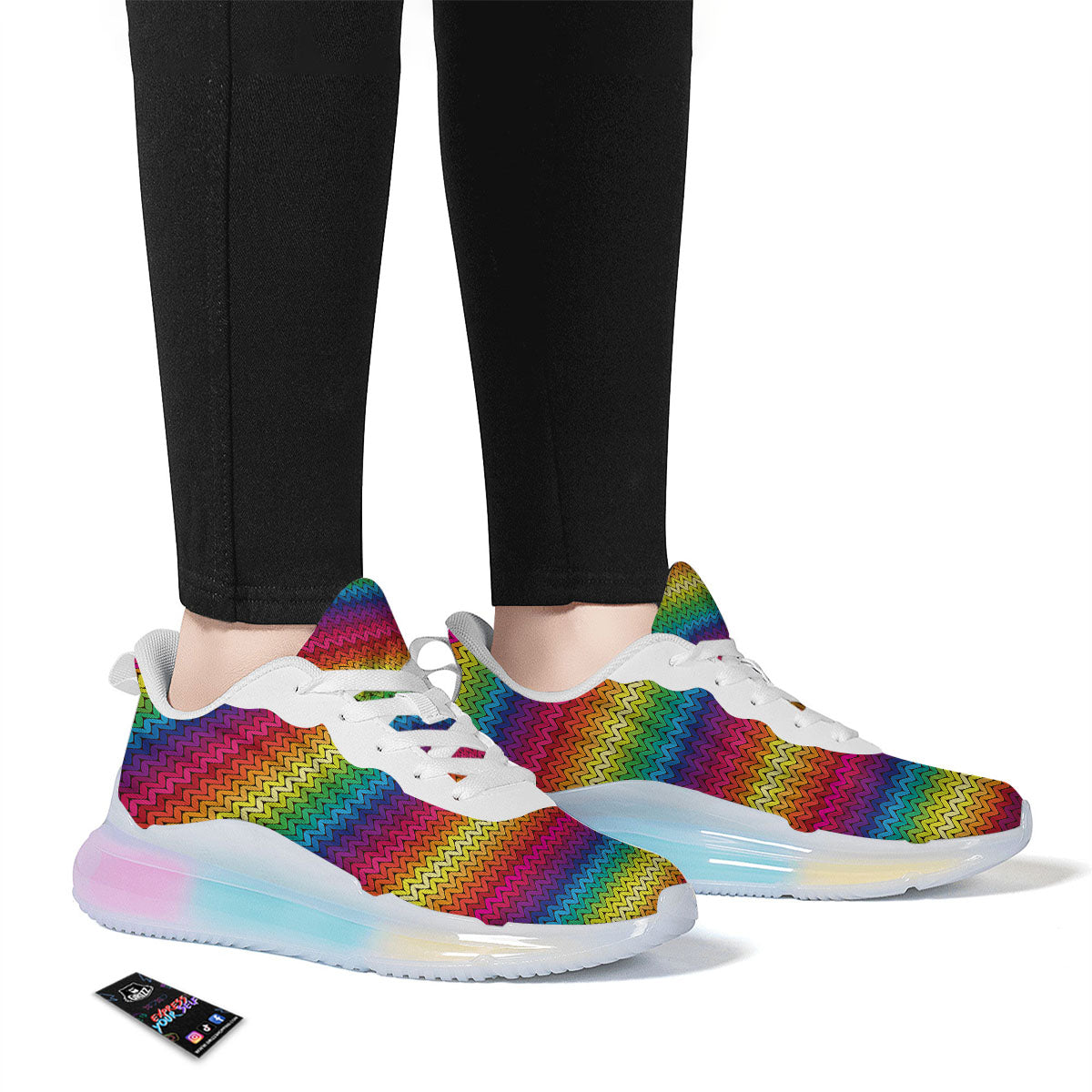 Mexican Rainbow Knitted Print Pattern Running Sneakers-grizzshop