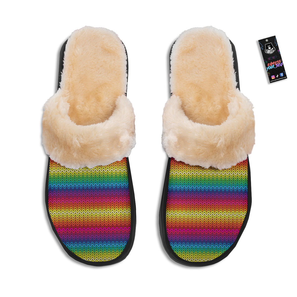 Mexican Rainbow Knitted Print Pattern Slippers-grizzshop