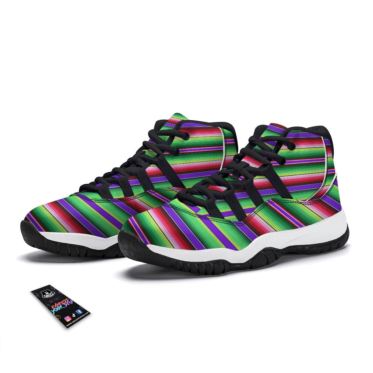 Mexican Serape Blanket Baja Pattern Print Black Bball Shoes-grizzshop