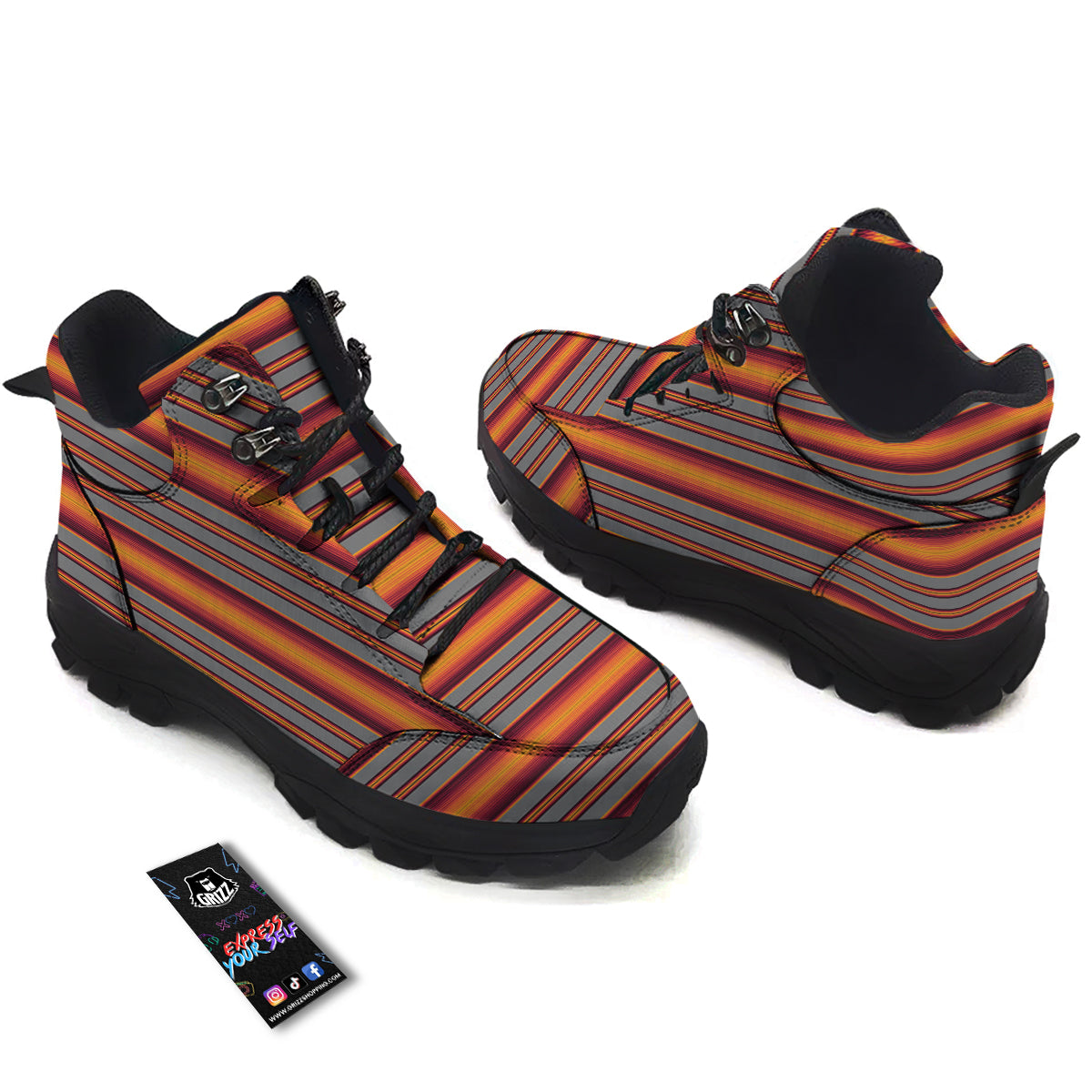 Mexican Serape Grey Orange Print Hiking Shoes-grizzshop