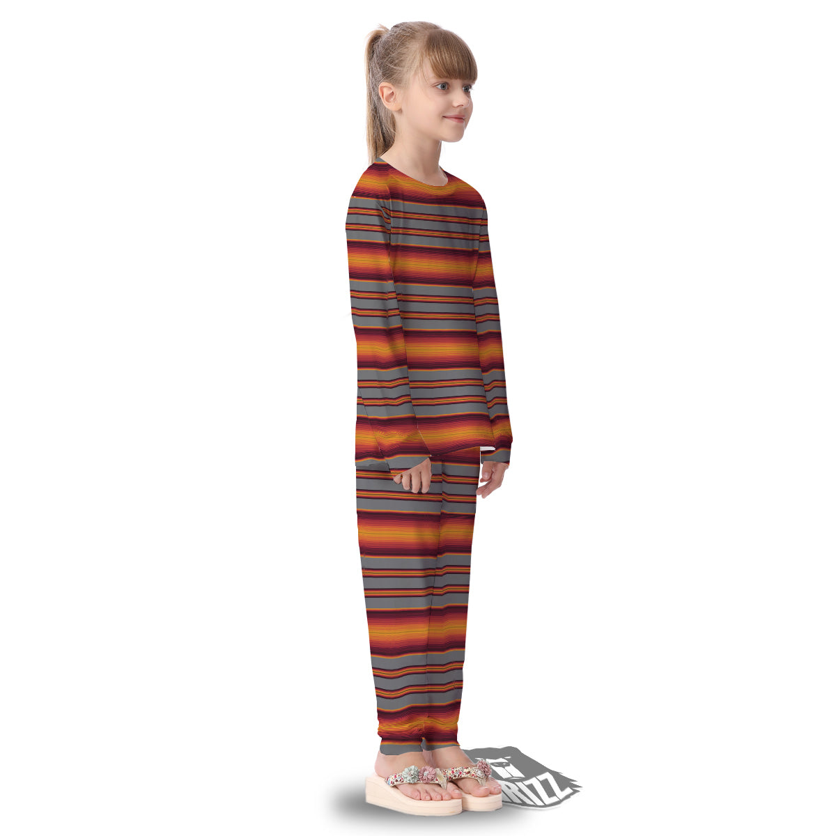 Mexican Serape Grey Orange Print Kid's Pajamas-grizzshop