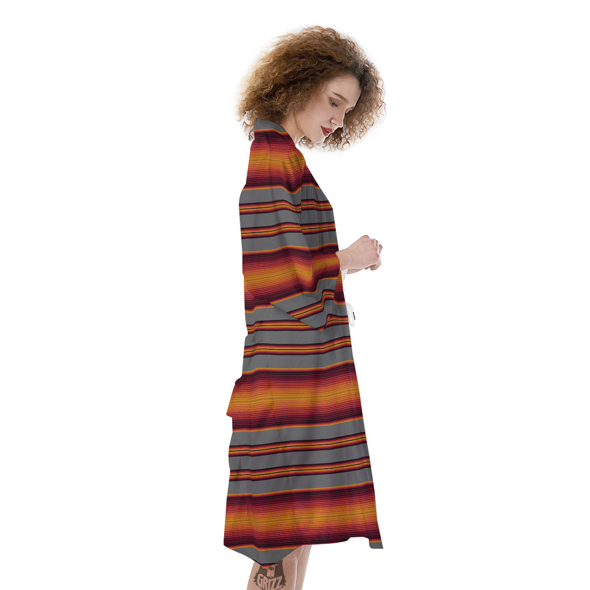 Mexican Serape Grey Orange Print Kimono-grizzshop