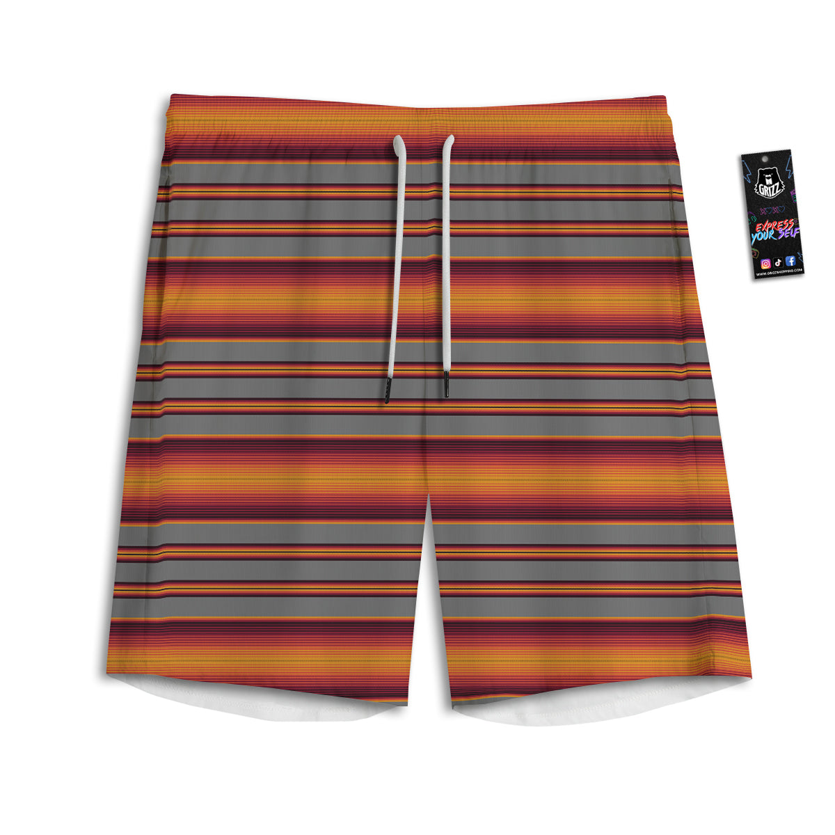 Mexican Serape Grey Orange Print Men's Athletic Shorts
