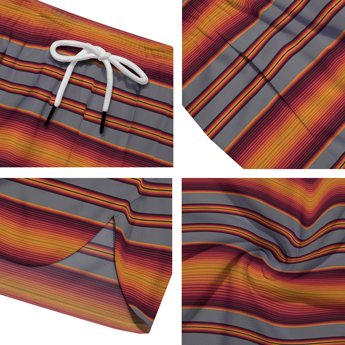 Mexican Serape Grey Orange Print Men's Running Shorts-grizzshop