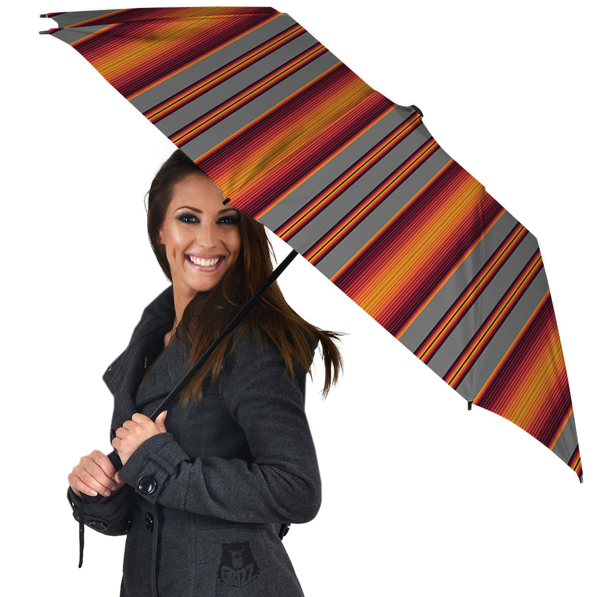 Mexican Serape Grey Orange Print Umbrella-grizzshop