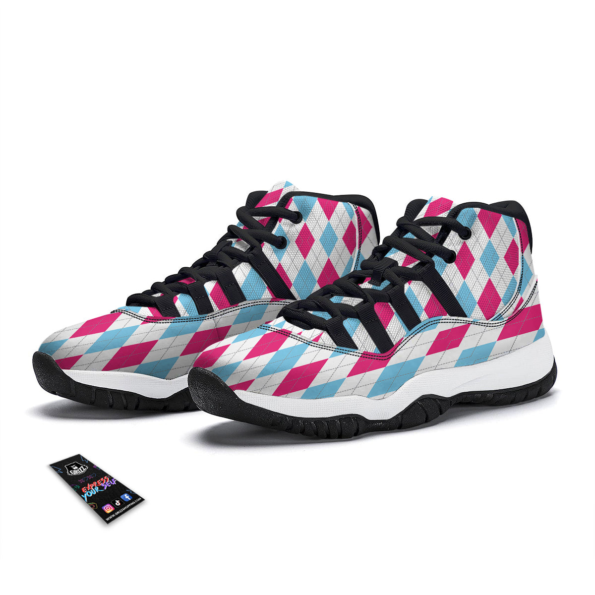 Mexican Serape Pink Print Black Bball Shoes-grizzshop