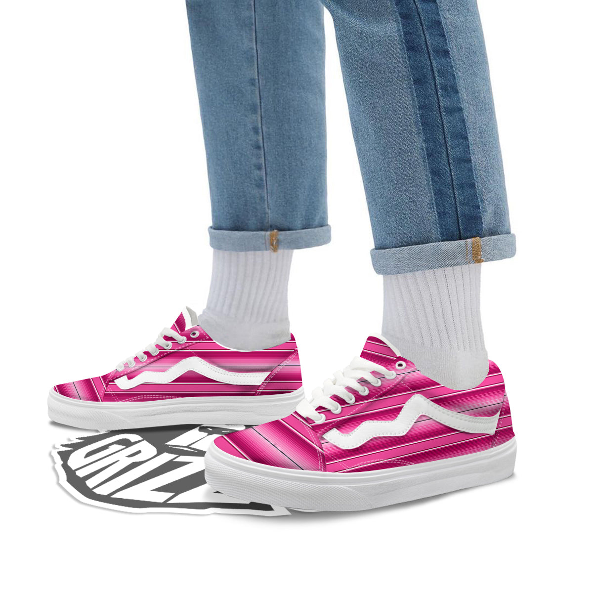 Mexican Serape Pink Print Skate Shoes-grizzshop