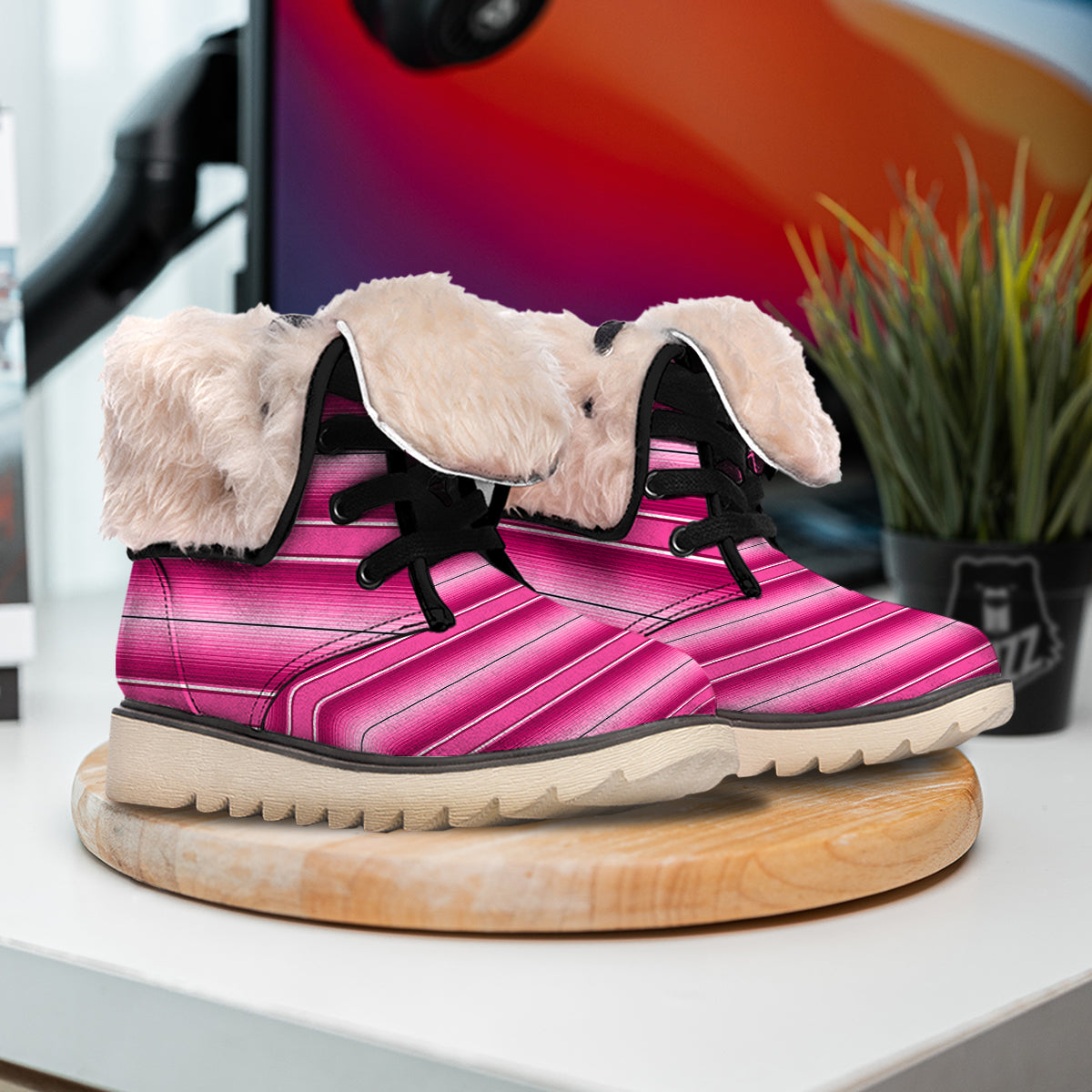 Mexican Serape Pink Print Snow Boots-grizzshop