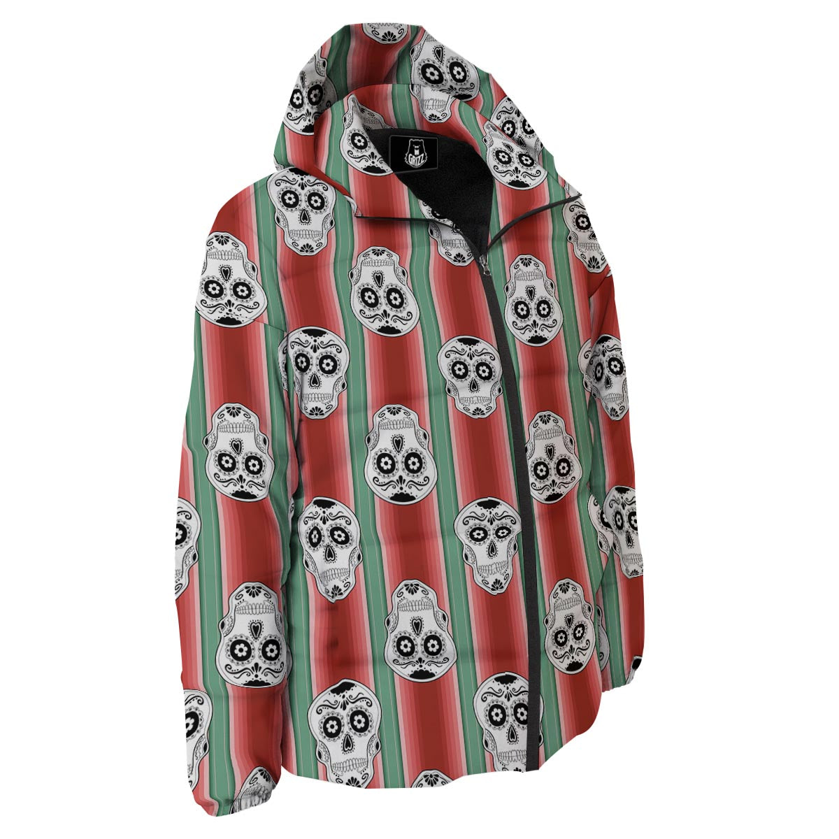 Mexican Serape Sugar Skull Print Pattern Down Jacket-grizzshop