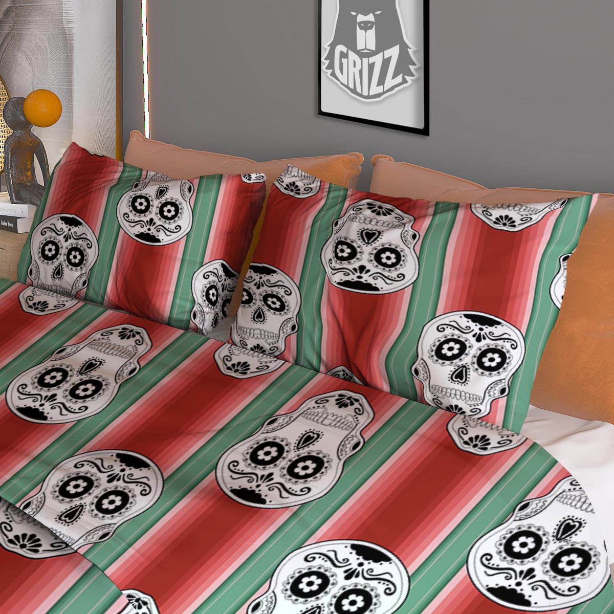 Mexican Serape Sugar Skull Print Pattern Duvet Cover Bedding Set