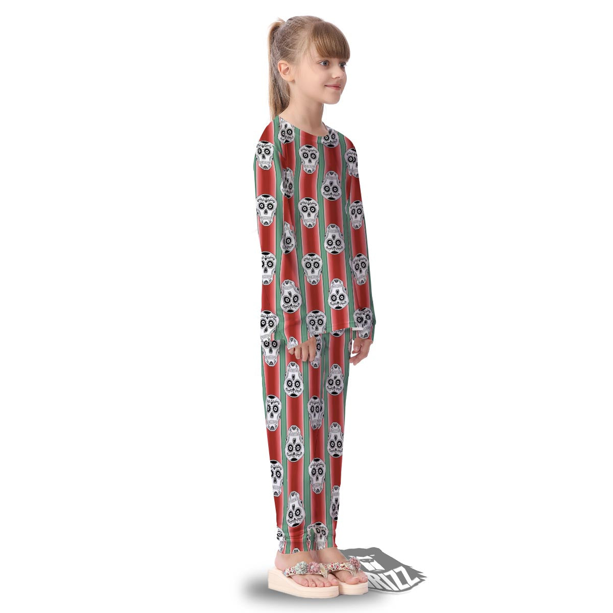 Mexican Serape Sugar Skull Print Pattern Kid's Pajamas-grizzshop