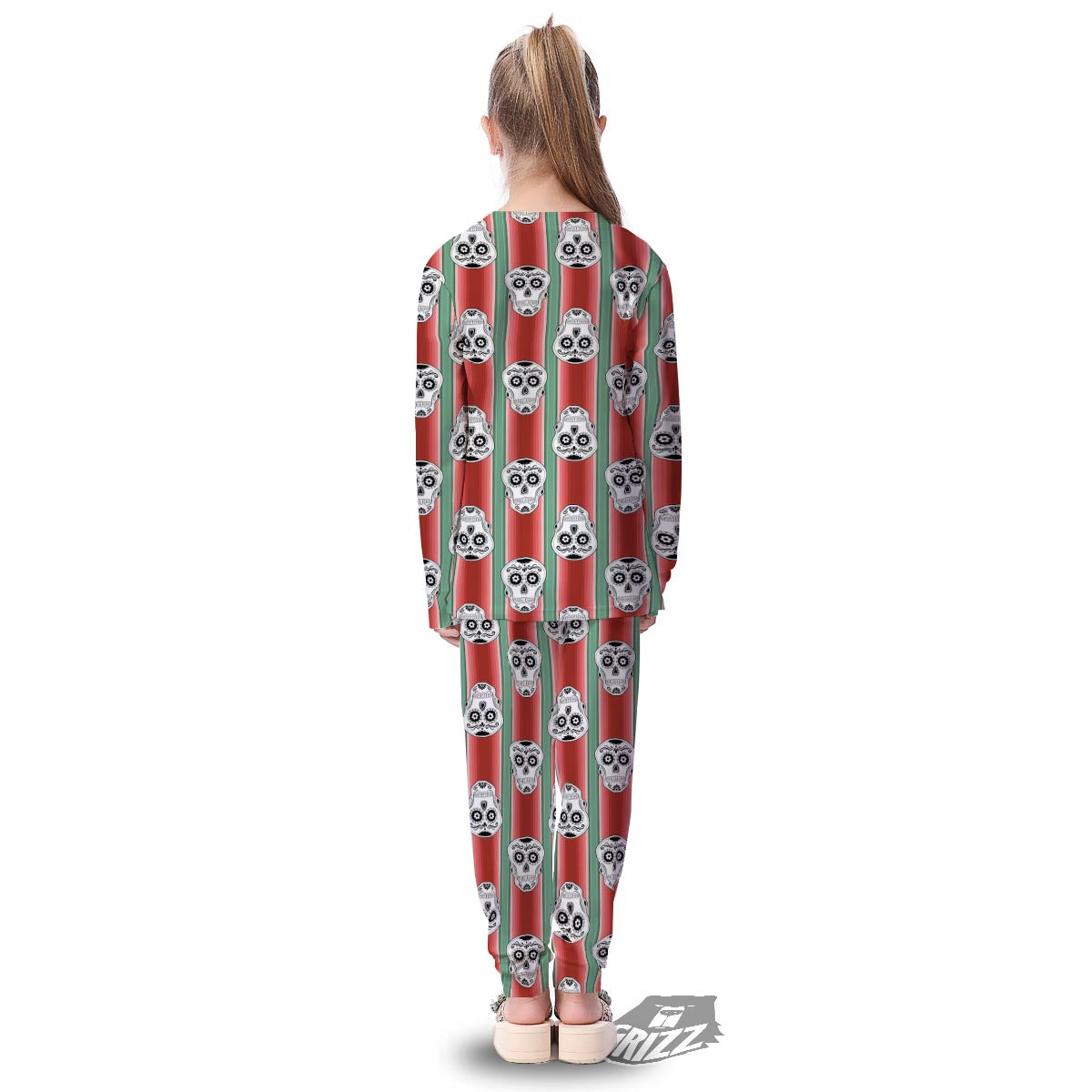 Mexican Serape Sugar Skull Print Pattern Kid's Pajamas-grizzshop