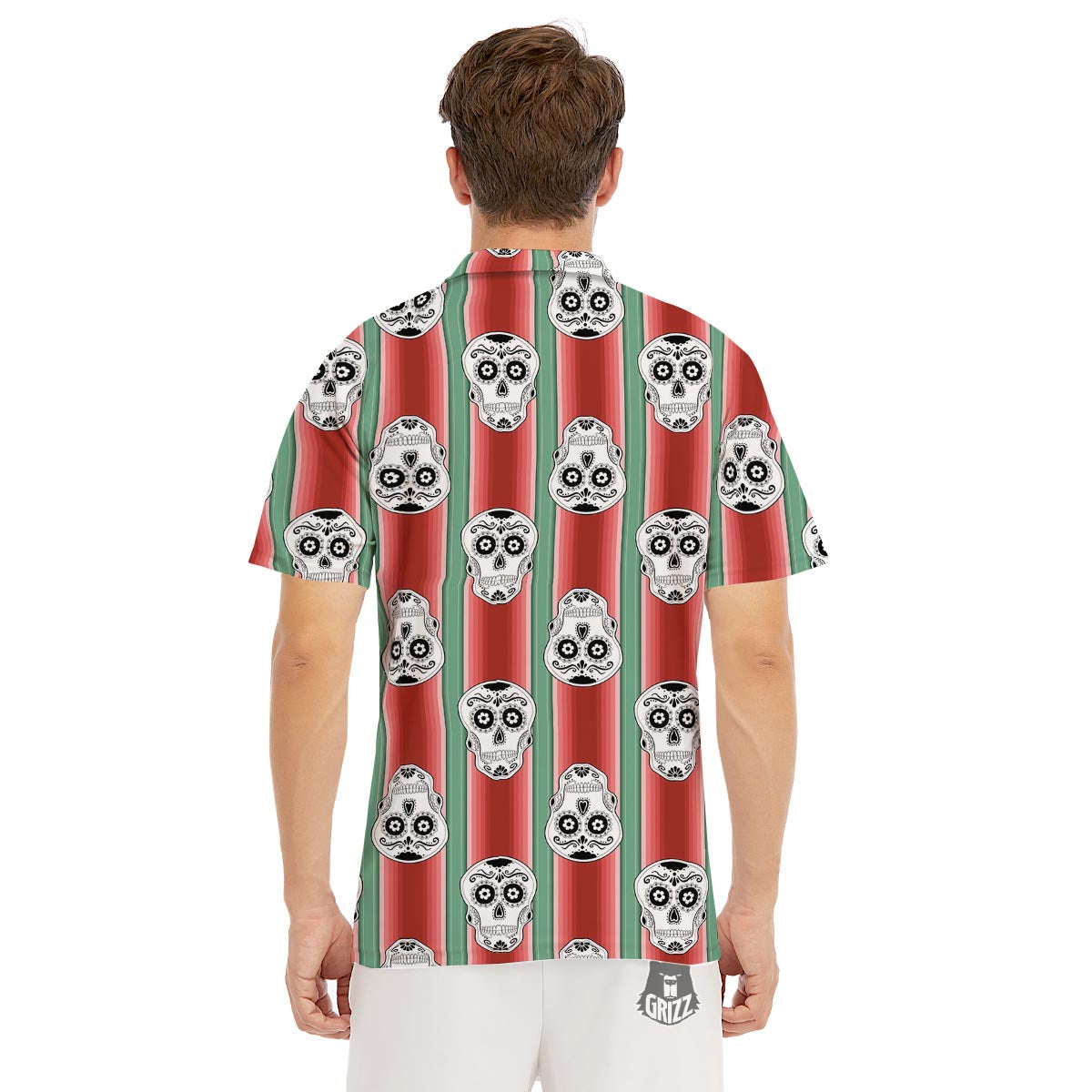 Mexican Serape Sugar Skull Print Pattern Men's Golf Shirts-grizzshop