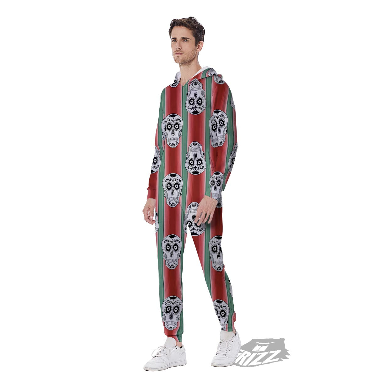 Mexican Serape Sugar Skull Print Pattern Men's Jumpsuit-grizzshop
