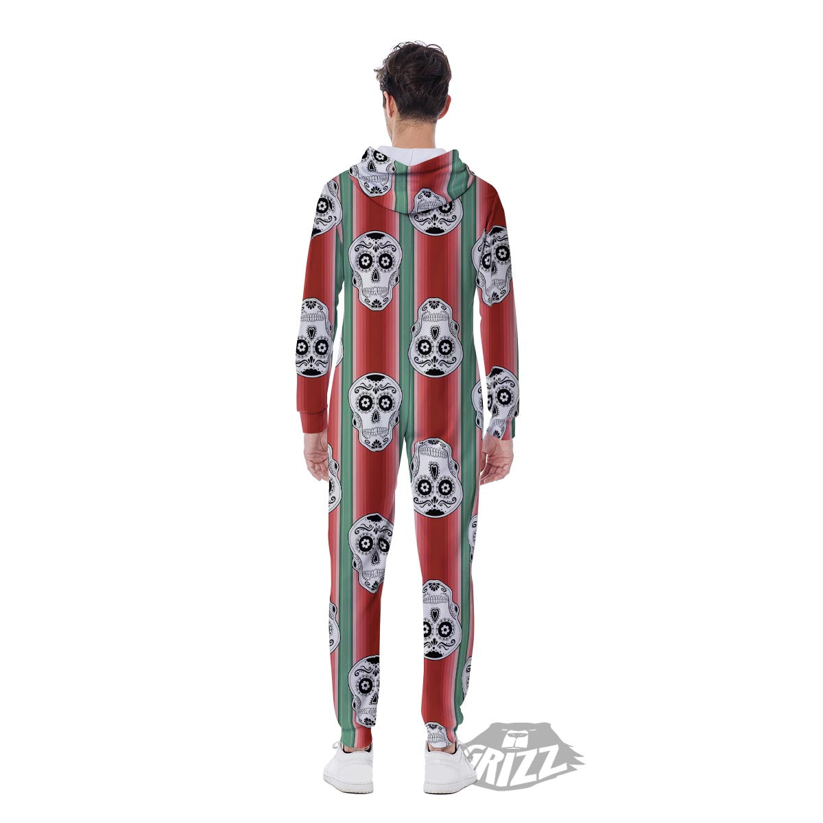 Mexican Serape Sugar Skull Print Pattern Men's Jumpsuit-grizzshop