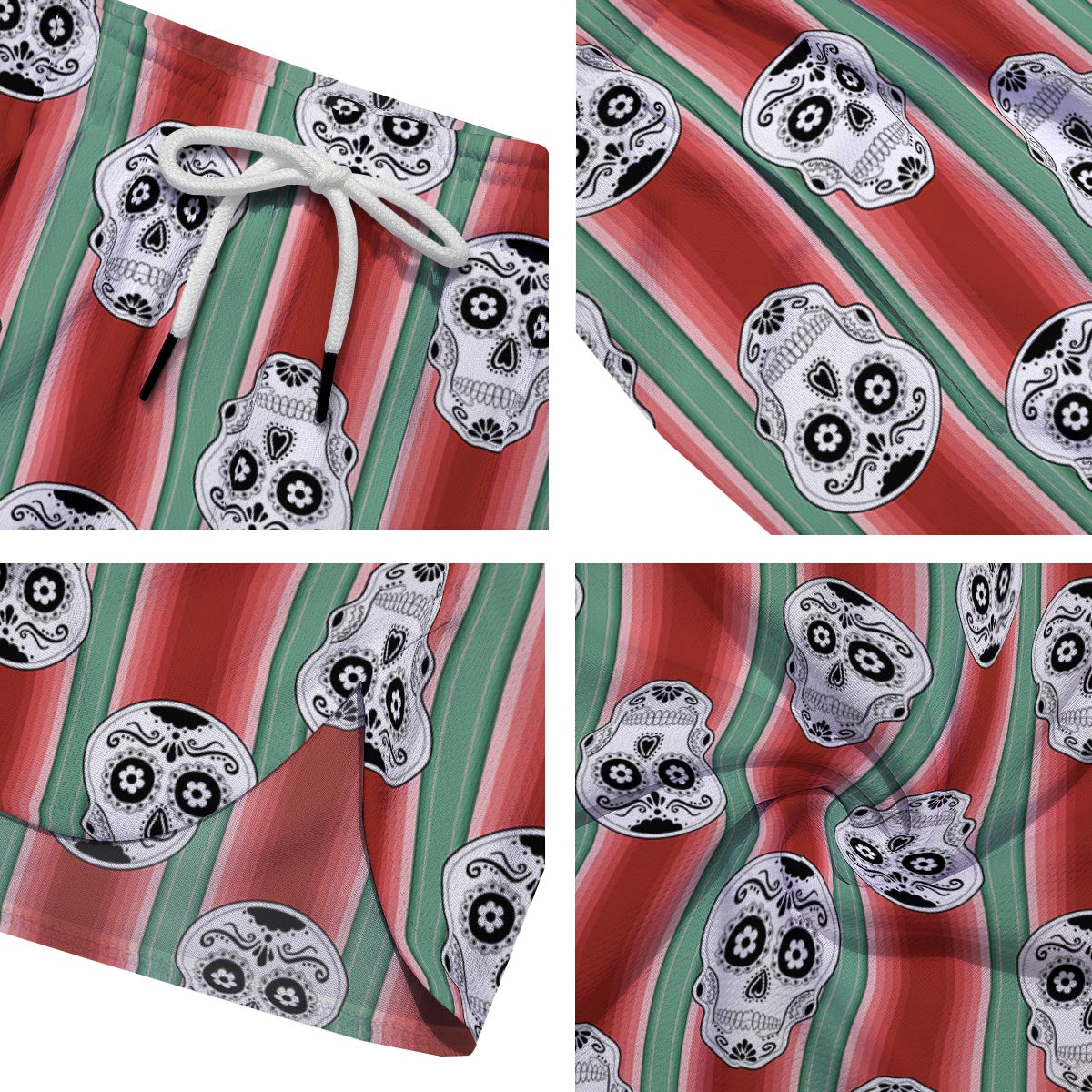 Mexican Serape Sugar Skull Print Pattern Men's Running Shorts-grizzshop