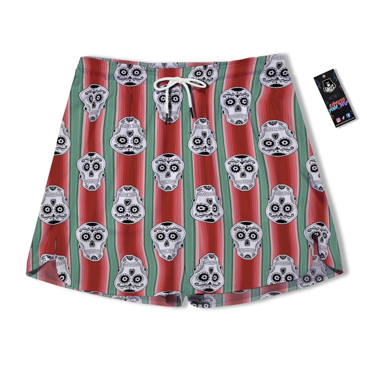 Mexican Serape Sugar Skull Print Pattern Men's Running Shorts-grizzshop