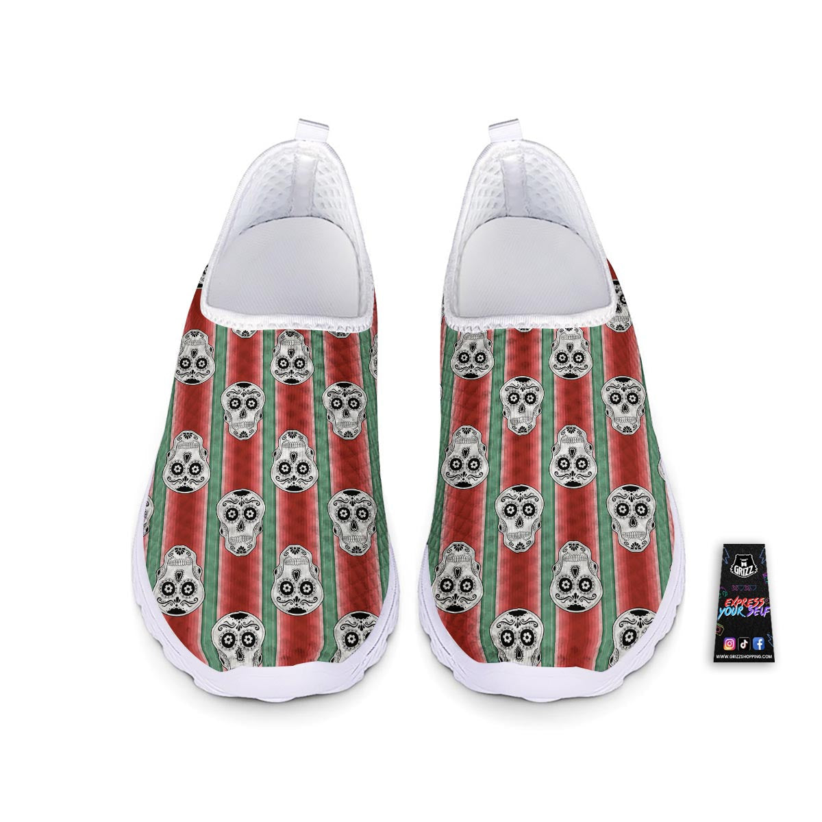 Mexican Serape Sugar Skull Print Pattern Nurse Shoes-grizzshop