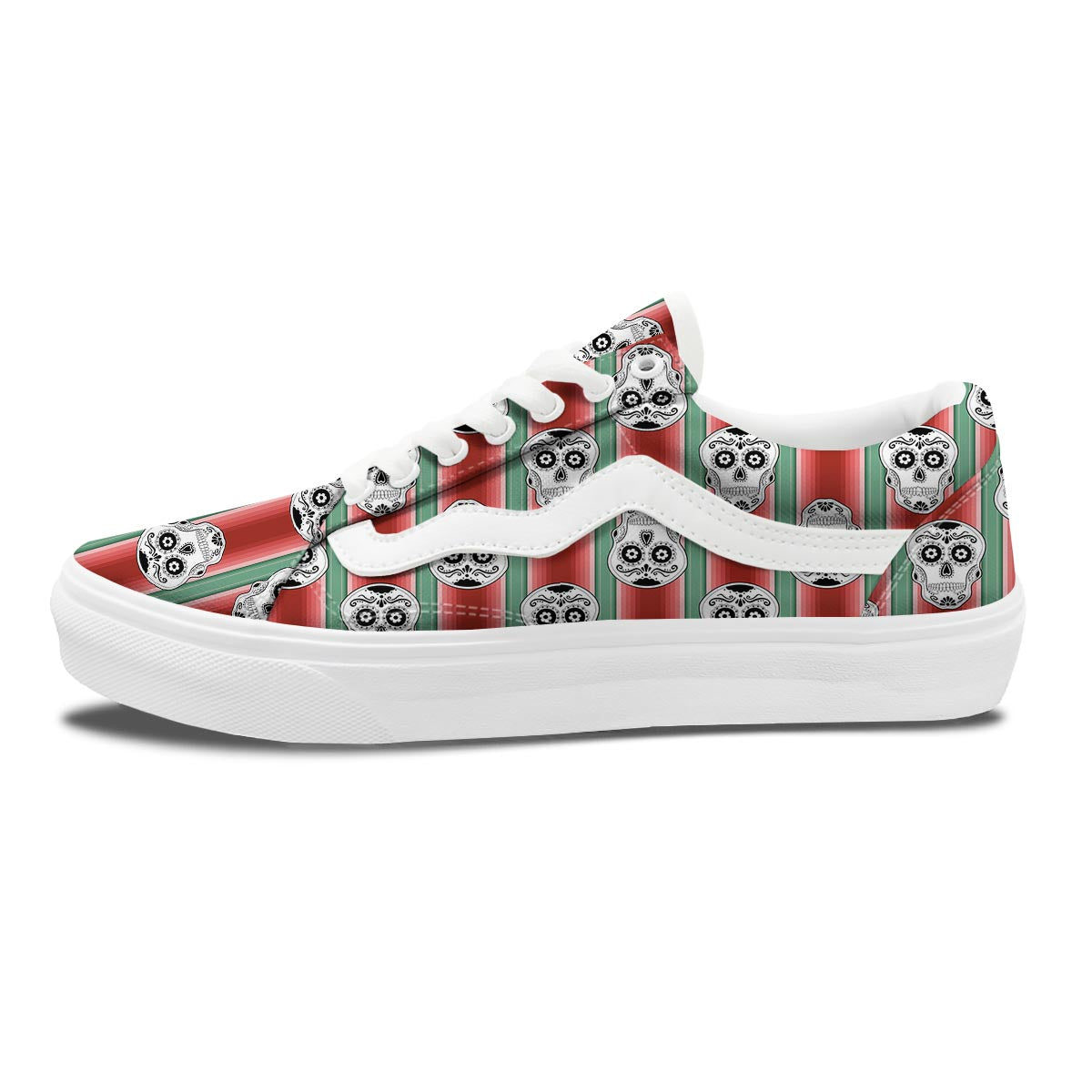 Mexican Serape Sugar Skull Print Pattern Skate Shoes-grizzshop