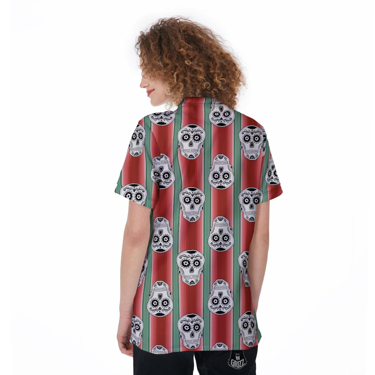 Mexican Serape Sugar Skull Print Pattern Women's Golf Shirts-grizzshop