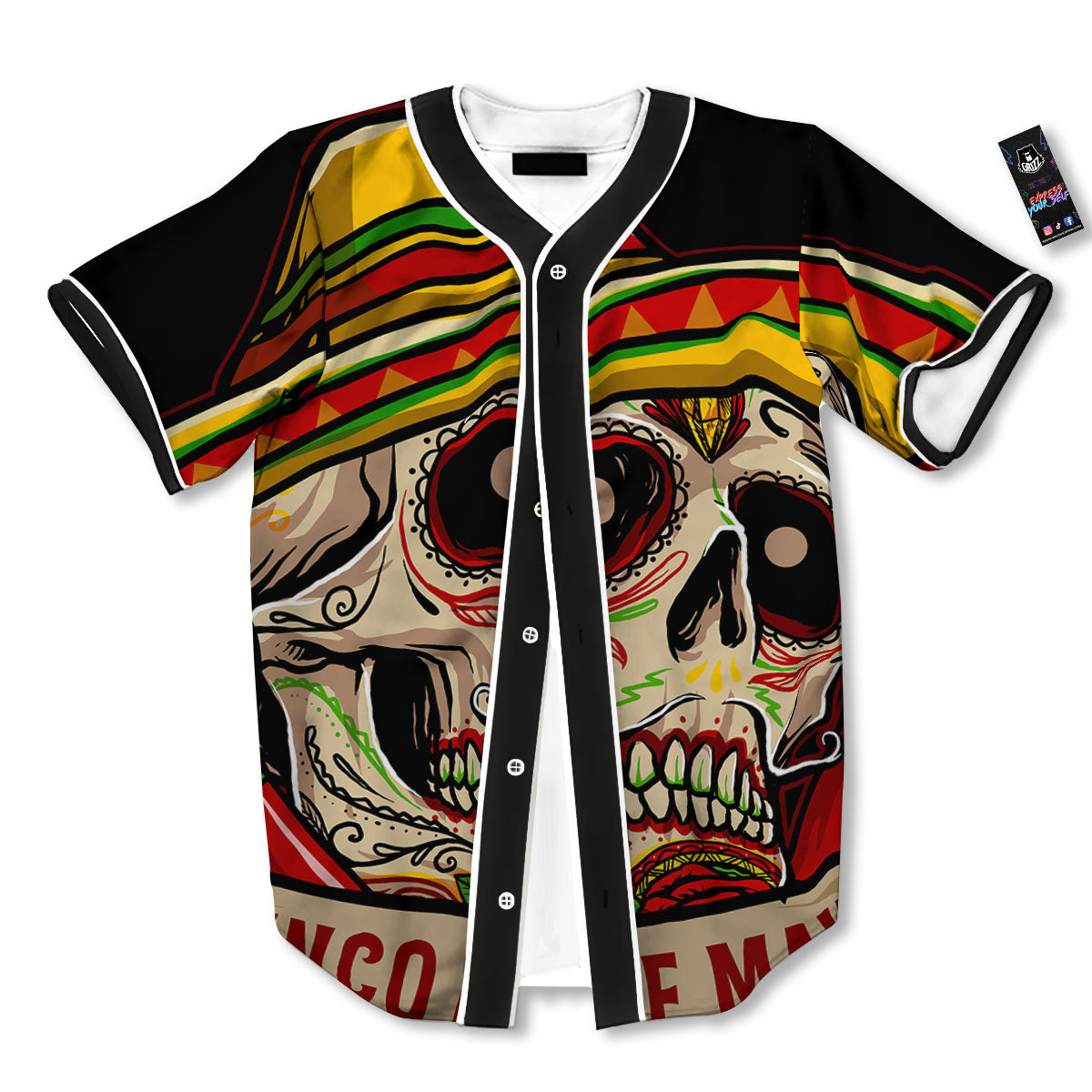 Mexican Skull Cinco de Mayo Print Baseball Jersey-grizzshop