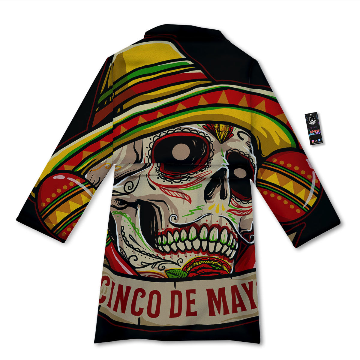 Mexican Skull Cinco de Mayo Print Bathrobe-grizzshop
