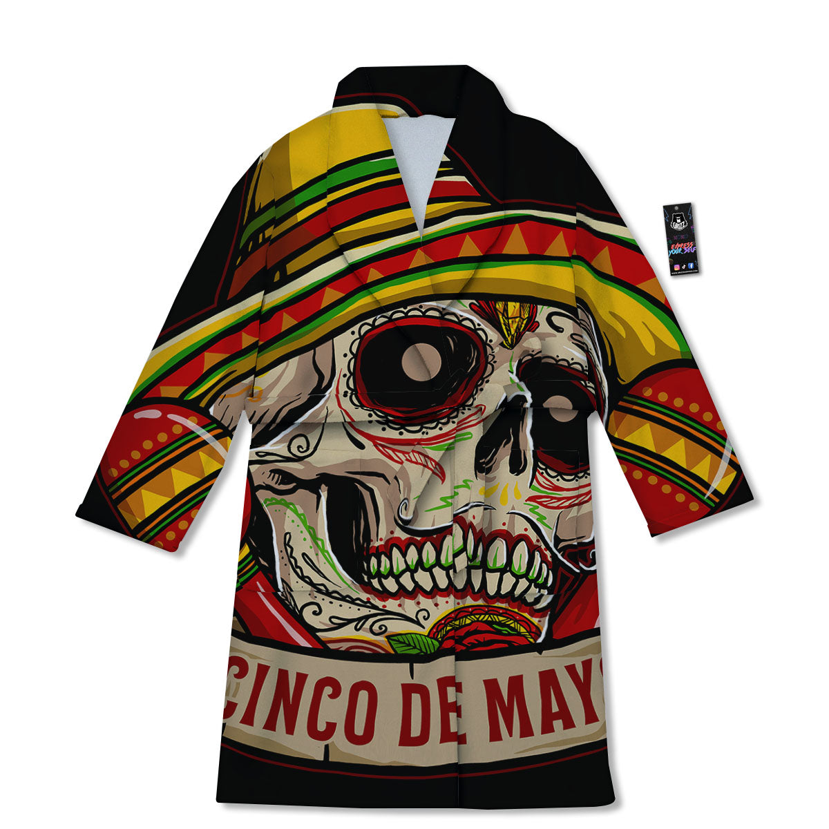 Mexican Skull Cinco de Mayo Print Bathrobe-grizzshop