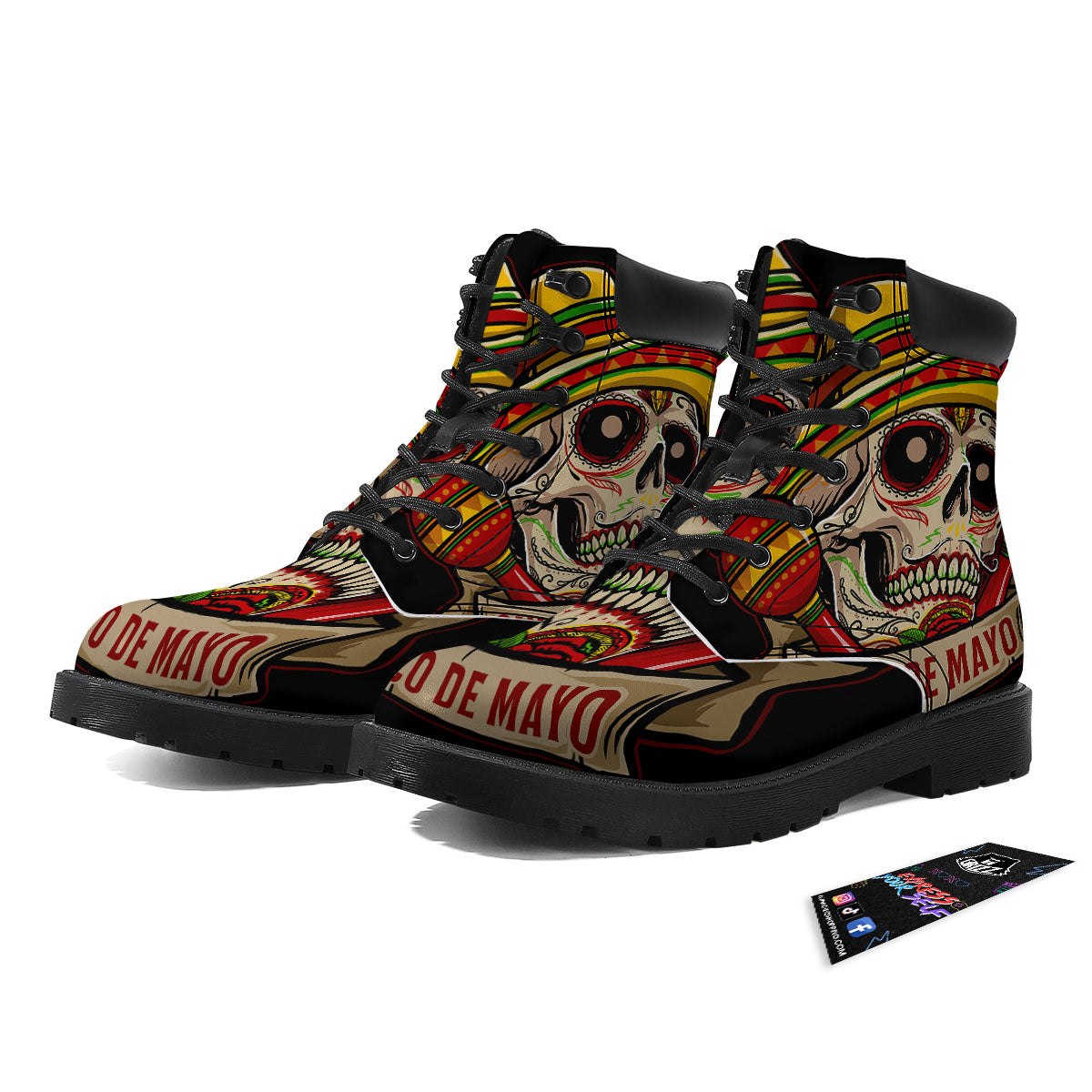 Mexican Skull Cinco de Mayo Print Boots-grizzshop