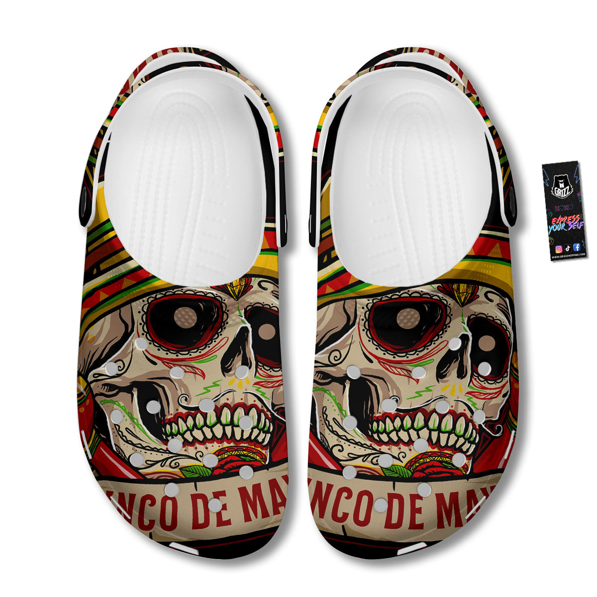 Mexican Skull Cinco de Mayo Print Clog-grizzshop