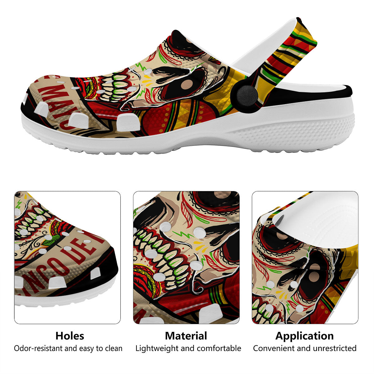 Mexican Skull Cinco de Mayo Print Clog-grizzshop