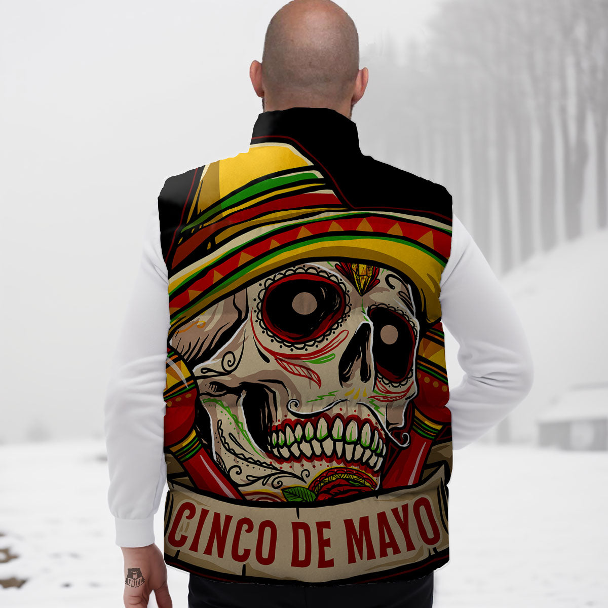 Mexican Skull Cinco de Mayo Print Down Vest