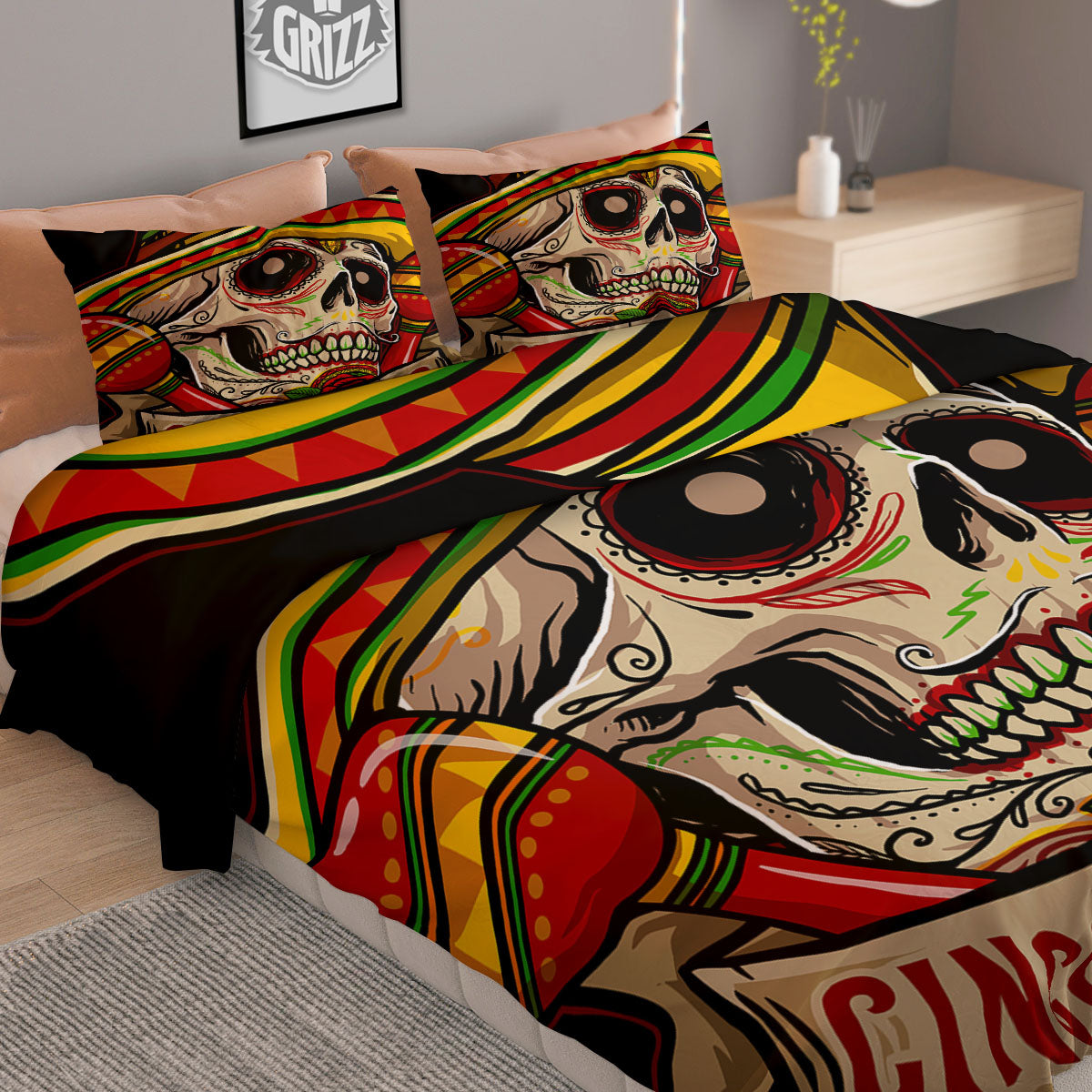 Mexican Skull Cinco de Mayo Print Duvet Cover Bedding Set